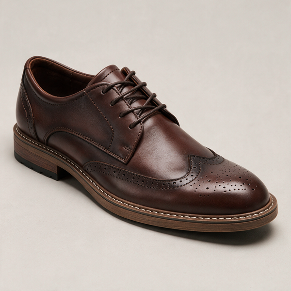 AI-generated Seedream square studio visual of Fitzgerald dress shoe, selected color Brown
